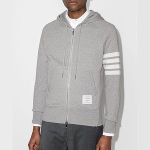 Thom Browne Jersey Knit 4-Bar Stripe Zip Up Hoodie